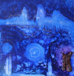 Blauw met rode stip, 58 x 62 cm